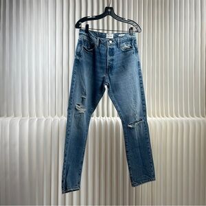 FRAME Le Slouch Women’s Light Blue Straight Jeans with Distressed Details